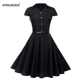 Summer Casual Dress Vintage Rockabilly 50's Women Jurken Party Swing Vestidos Black Red Pinup Short Audrey Hepburn