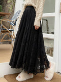 White Black Lace Midi Skirts Female Summer Embroidery Mesh Long Saia 2021 Women'S Elegant Boho High Waist Pleated