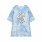 Women's Fashion T-shirt O-neck Short-sleeved Tie Qi Animal Print Wild Loose Harajuku Letter Sun Pink Dolphin Ladies