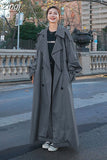 Spring Autumn Extra Long Flowy Oversized Casual Trench Coat for Women Belt Double Breasted Loose Korean Fashion