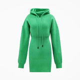 Streetwear Knitted Mini Dress Women Hooded Sweater A Line Dresses Winter Korean Solid High Waist Slim Casual Vestidos