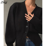 V-Neck Solid Color Temperament Women's 2023 Autumn And Winter Single Breasted New Long Sleeve Sweater Cardigan