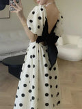 Women Elegant Polka Dot Midi Dress Lady Sexy Backless A-Line Prom Vestidos Female Fashion Party