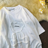Women T shirts Harajuku Girl Plus Size Tops Letter Jacquard O Neck Short Sleeve Loose Summer Tshirt Bear White Tee Shirt