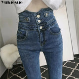 Women High Waist Elastic Skinny Denim Pencil Pants Mom Jeans Camisa Feminina Ladies Slim Casual Cropped pants Female