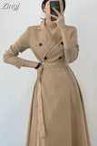Pleated Long Sleeve Trench Dress Women Elegant Vintage Office Ladies Dresses 2023 Korean Casual Woman Dress