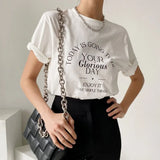 spring casual lazy wind round neck pullover letter printing loose all-match short-sleeved T-shirt top women