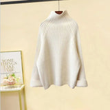 Winter Warm Two Piece Sets Womens Outfit Office Ladies Elegant Turtleneck Knitted Loose Sweater And Woolen Pants Sets