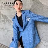 Shoulder Pad Texture Glitter Blazer Fall 2021 Womens Fashion Coat Y2K Blue Heart Blazers And Jackets Autumn