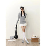 New Autumn Winter Korean Style Knitted Sweater Chic Sexy Women Fake Two Pieces V-Neck Long Sleeve