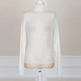 Fall Fashion Women's Tshirt Solid Long Sleeve Turtleneck Tops Ladies Tight Bottom See Through Sexy T shirt