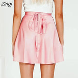Lace-up chiffon satin wrap skirt women Casual solid color Mini high waist skirts 2022 fashion one-piece lace short