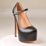 Onlymaker Women Mary Jane Platform Pumps Ankle Strap Stiletto 15~16cm High Heels Dress Buckle Shoes Large Size