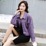 Jean Jacket Denim Coat Outerwear Big Pockets Lady Jeans Jackets Female Purple Pink Basic Casual Ladies Autumn Outer
