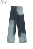 Women Straight Jeans Korean High Waist Chic Gradient Female Denim Trousers Vintage Baggy Casual Fashion Streetwear