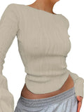 Textured Stripe Long Sleeve Tee-Outfit