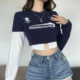 Logo Graphic Patchwork Long Sleeve Crop TopOutfit