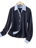 Two Spliced Polo Collar Shirt Women's Spring Design Sense Of Small Chic Repair Shirt Short Long-Sleeved