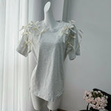 Girl Ribbon Bow Loose Short-Sleeved T-Shirt In Wind Loose Cotton Casual