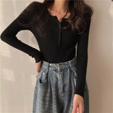 Sweater Women Solid Color O-neck Pullovers Basic Primer Pull Femme Button Chic Jumper Soft Slim Autumn Knitted