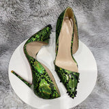 Serpentine pattern mixed colors pointed toe 12cm super high heels plus size 45 party work women pumps MD050