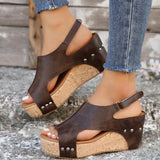 Retro Rivet Slope And Fish Mouth Sandals Women's Large-Size Waterproof Table Hollow High Heel Women's