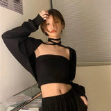 Women Sexy Bolero Belt Cropped Sweaters Elegant Design Knitted Cardigan Autumn Winter Long Sleeve Chic All-match Y2k