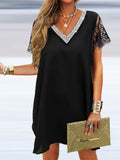 New Women Commute Pullover Dresses 2022 Summer V Neck Patchwork Sleeveless Dress Female Sexy Back Cardigan Dresses