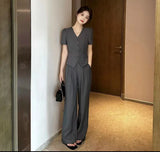 Women Fashion Lie Fallow Suit for Women Summer New High-end Korean Style Short Loose Coat + Straight Pants Two-piece Set