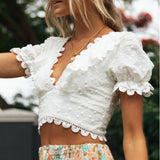 Queens Women Tops Vintage Solid Tassel Loose Lace Blouses Ladies V-neck Short Sleeve Beach Boho Shirts Blusas