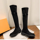 Of The Velvet Face Lamb Hair Flat Bottom Knight Boots 2025 Autumn And Winter New Thicken Snow Over The Knee Boots