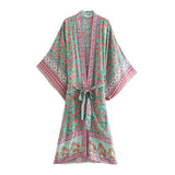 Queens Vintage Floral Print Sashes Women bohemian V Neck batwing Sleeves happie Blouses robe Kimono