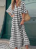 Summer Casual Pullover Beach Dress Fashion Printed Boho Style V Neck Party Dress Elegant Long Sleeve Buttoned Shirt
