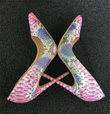 Pointed Toe Women Pumps Lady Wedding Party Shoes PU Leather Snakes Party High Heels YG006