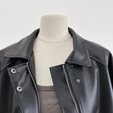 Faux Leather Zipper Over-shirt Jacket-Outfit