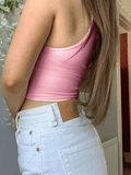 Plunge Neck Rib Crop Tank Top-Outfit