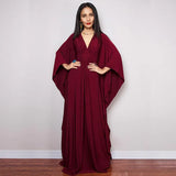 Solid V-neck Batwing Sleeve Plus Size Loose Maxi Dress For Women Summer Beach Wear Kaftan Long Bathing Dresses