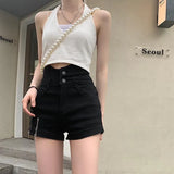Women Denim Distressed Vintage Retro College Large Size Ulzzang High Waist Summer Trouser Slim Daily Femme Zipper