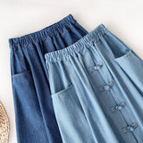 Denim Blue Skirt 2021 Sping Patchwork Lace Skirts Casual Button Front High Waist Bottoms Female Party Skirts