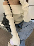 Solid Off Shoulder Knit Sweater- Outfit