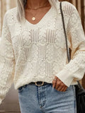 Women's Sweater Tying Back Hollow Knitted V-Neck Top