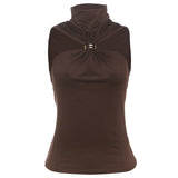 Spring And Summer New Women's Temperament Design Feeling Solid Half-High Collar Sleeveless Vest Slim Slim