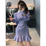 Elegant Mini Dress Women Lace Patchwork A Line One Piece Dresses Korean Sweet Lantern Sleeve Ruffles Slim Chic