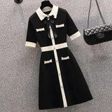 Dresses For Women Knitted Sweater Dress Bow Tie Button Vintage Party Mini Dress Elegant Casual Vestido