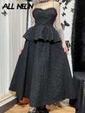 E-girl Aesthetics Floral Print Lace Trim 2 Piece Sets Mall Goth Y2K Ruffles Cami Tops and Pleated Long Skirts Suit