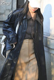 Spring Oversized Long Green Black Soft Pu Leather Trench Coat for Women Raglan Sleeve Belt Single Breasted Fashion