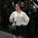 2025 New Women's Simple Fashion Gentle Stripe Collar Half-Open Zipper Knitted Sweater