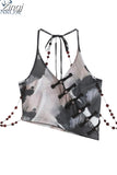 Women Aesthetic Off Shoulder Crop Top Vintage Y2k Streetwear Fashion Ladies Halter Neck Vests Sexy Backless Camisole 2023