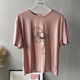 2021 Summer Abstract Character T-shirts Women Cotton Tops Tee Short Sleeve Printing
