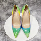 Green Women Pointy Toe Glossy Stiletto Pumps Sexy Ladies 12cm High Heel Party Dress Shoes Big Size 10 11 QP150
